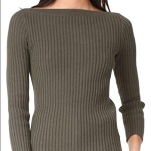 Theory Boat Neck Green Sweater Ribbed